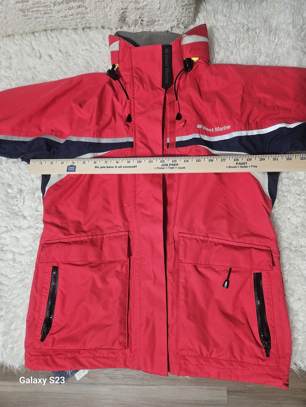 West Marine Men's Coral Red Waterproof Raincoat with Navy Accents